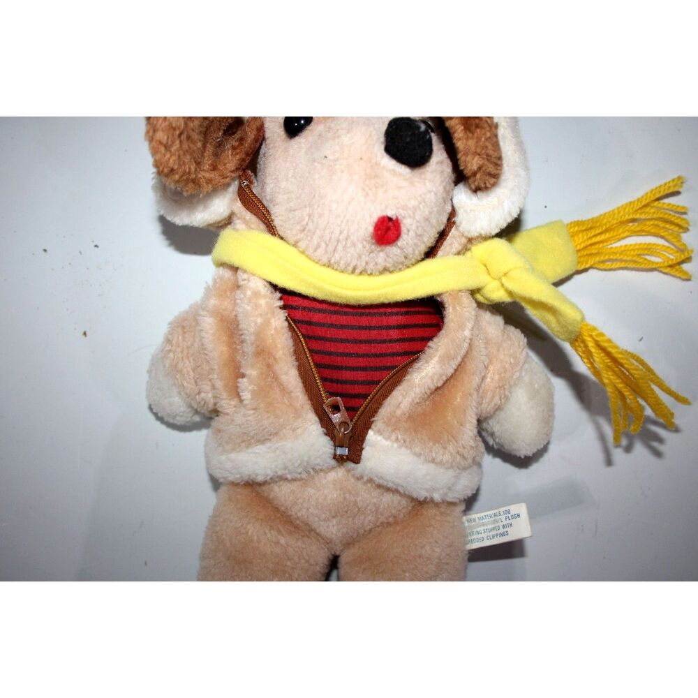 Vintage Interpur Plush Bear Aviator Ears Yellow Scarf Made in Korea